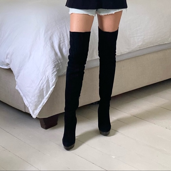 STUART WEITZMAN OTK Black Suede Platform Boots - Picture 8 of 8